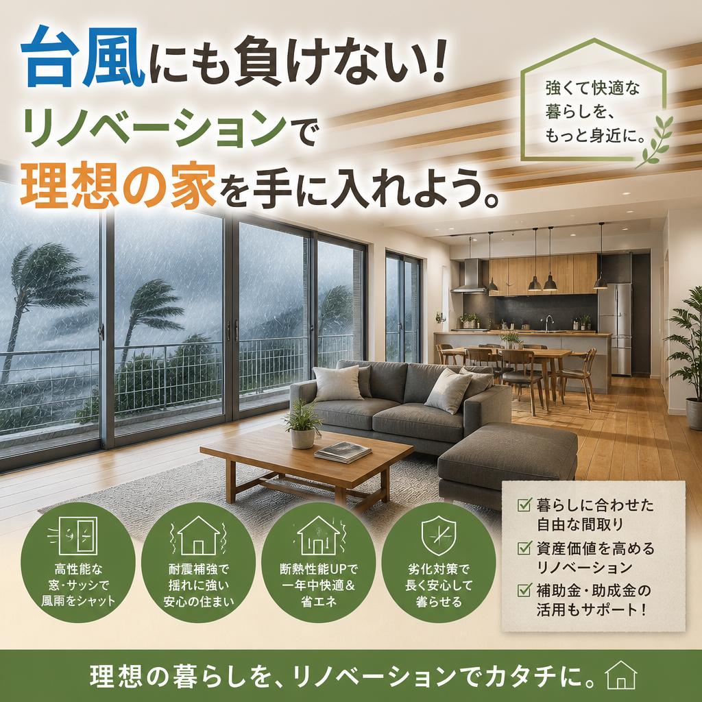 台風にも負けない！リノベーションで理想の家を手に入れよう。